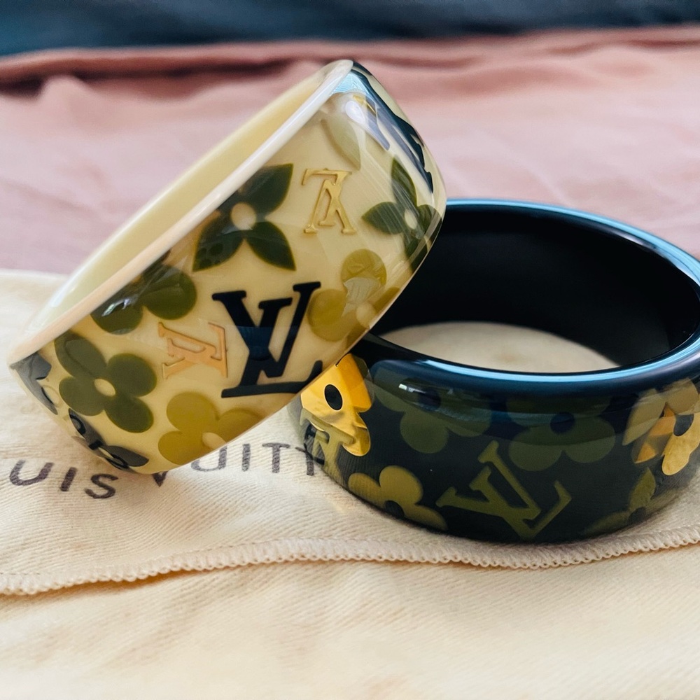 🛑SOLD!🥳 2 Authentic Louis Vuitton Black and Cream Monogram Bangles.